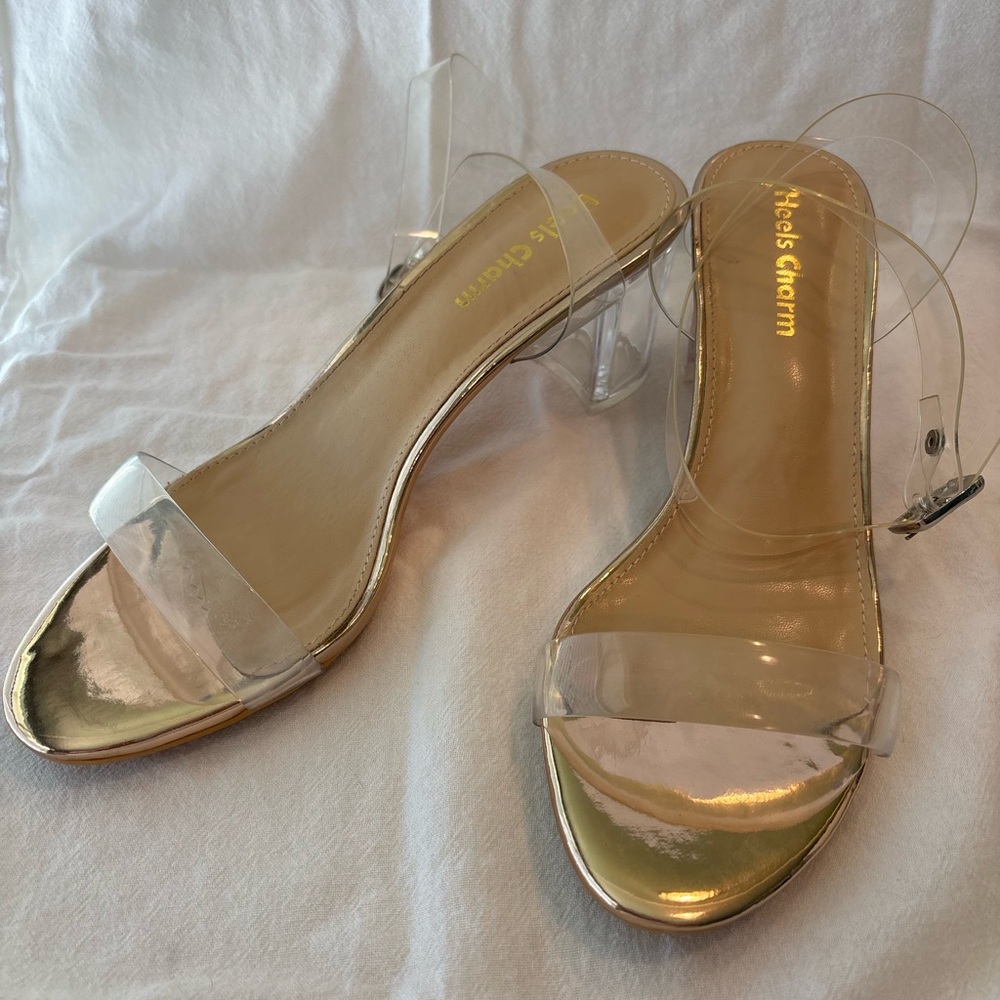 Chic Clear Strap Heels - Rose Gold
